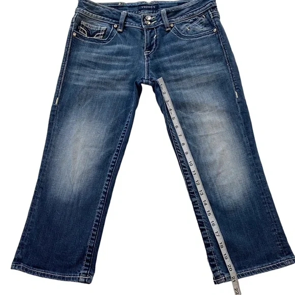 VIGOSS The Chelsea Capri Embroidered Faded Whiskered Stretch Jeans Size 7/8 - Picture 9 of 16